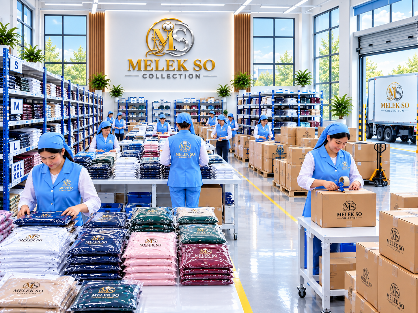 Industrial fabric cutting line in the MELEK SO production hall